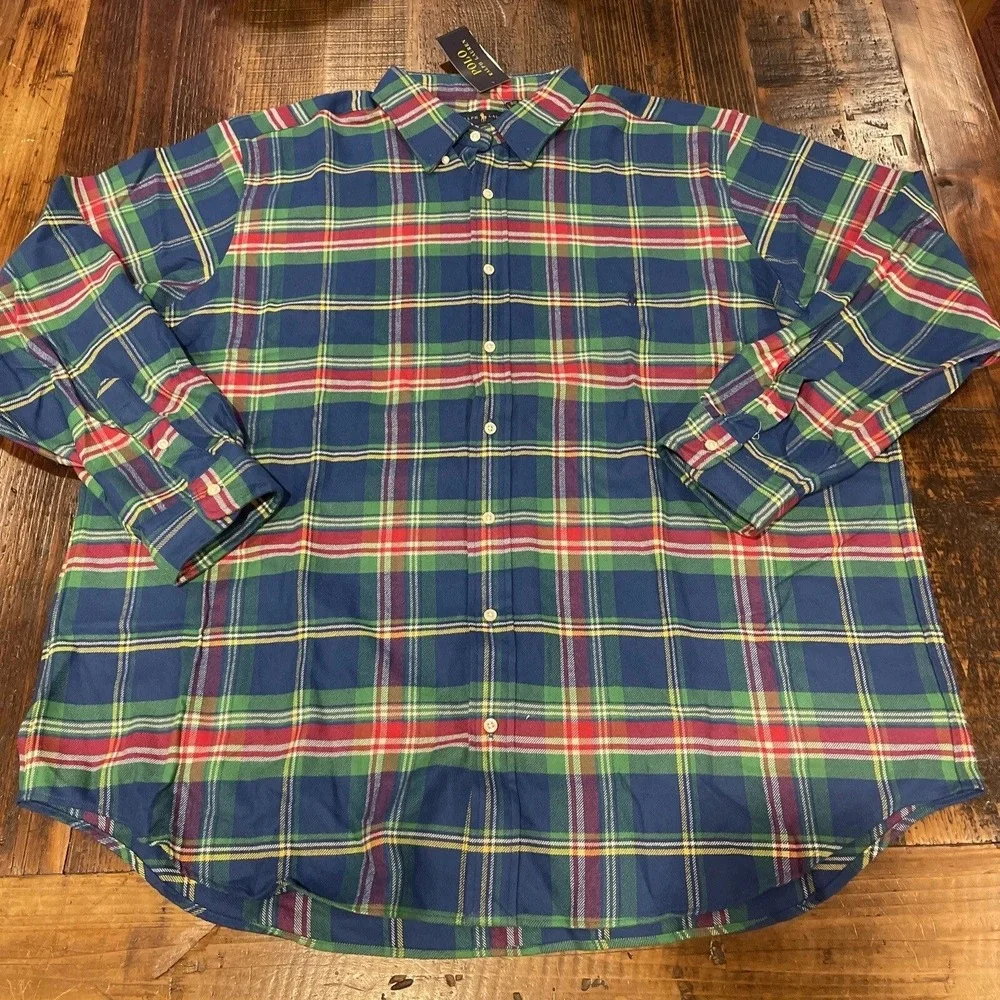Polo Ralph Lauren Performance Plaid Shirt Mens 3XB Blue Green Stretch Wicking